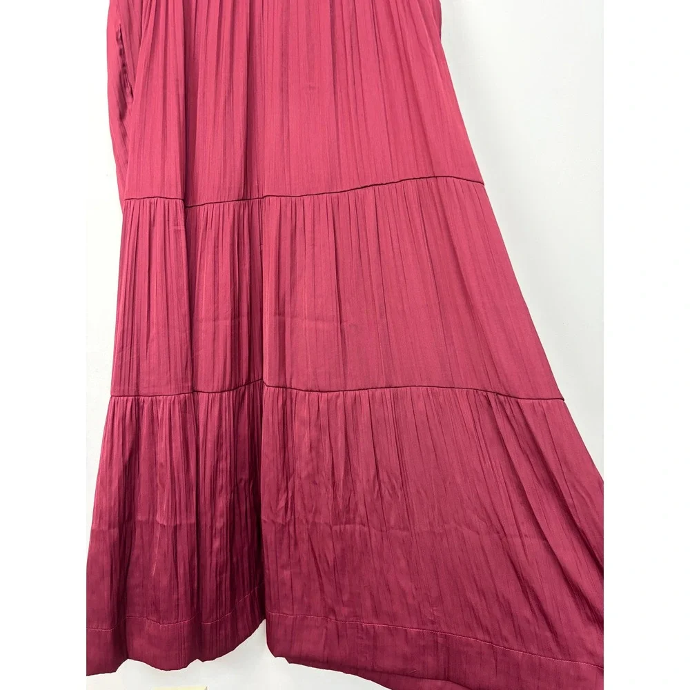Anthropologie The Somerset Maxi Dress Satin XL Wine A-Line Tiered Smocked NWT - Picture 8 of 12